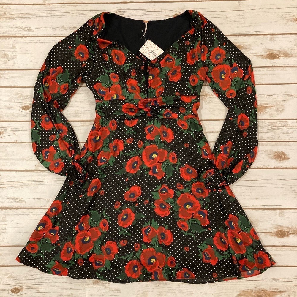 FREE PEOPLE MORNING LIGHT DRESS BLACK COMBO SIZE 8 - Picture 2 of 13